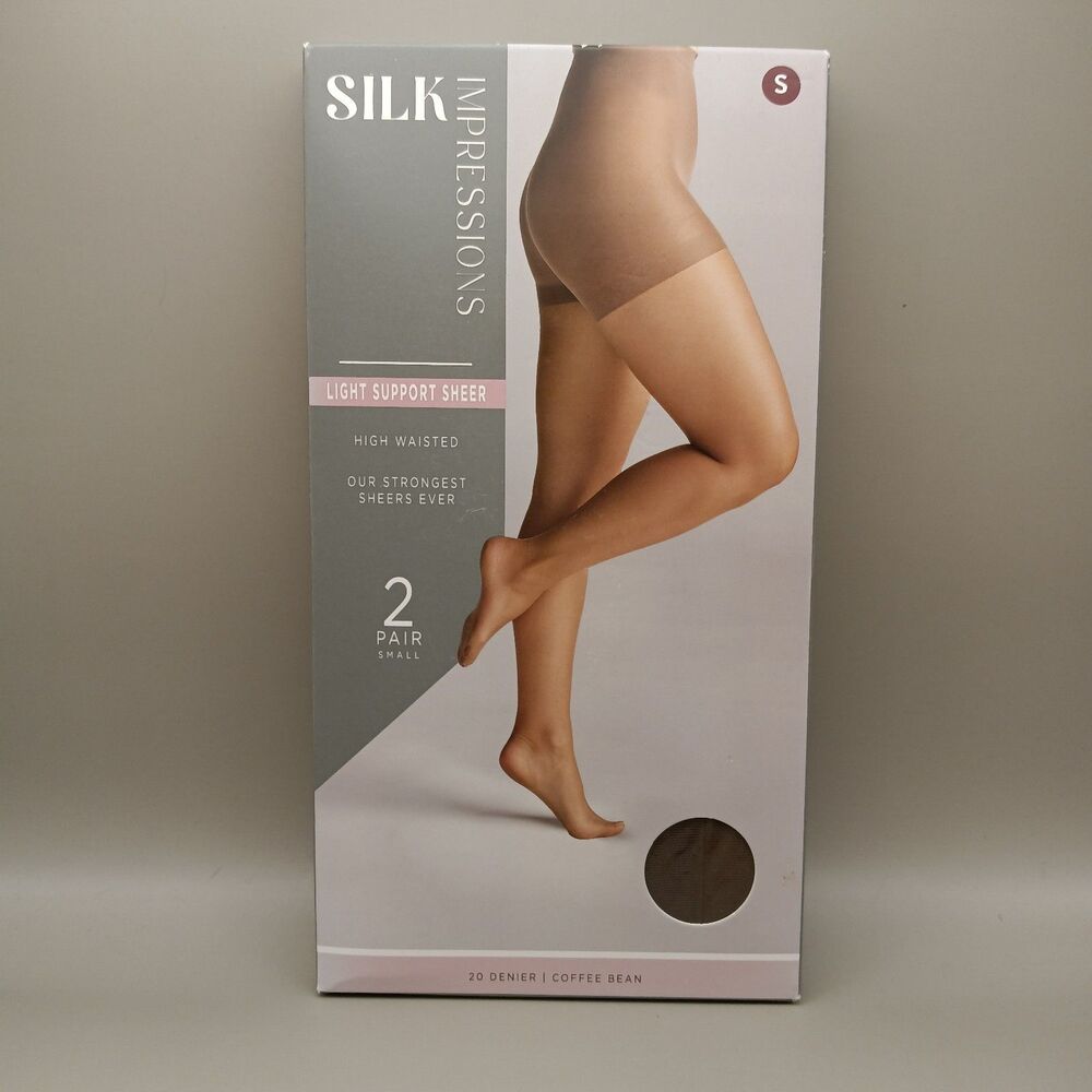 2 Pk Silk Impressions Pantyhose Small Light Support Sheer High Waisted 20 Denier